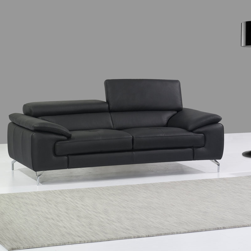 Laurenard 73" Genuine Leather Pillow Top Arm Sofa, Black Genuine Leather, 36.2" H x 73" W x 42" D