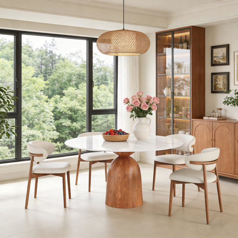 Ensemble de salle à manger 5 pièces avec 4 chaises rembourrées, Blanc, H 29,52 po x l 53,15 po x P 53,15 po
