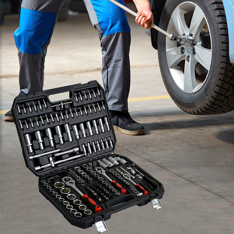 Ensemble d'outils - Boîte à outils à douille et clé à cliquet, boîte à outils de 171 pièces, ensemble d'outils de réparation de voiture universel pour hommes et, parfait pour les propriétaires, les amateurs de bricolage et les mécaniciens