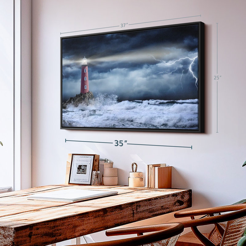 Nautical " Stormy Ocean Lighthouse Wall Art ", 9" H x 13" W