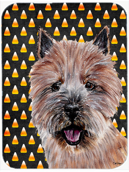 Planche à découper en verre caroline trésors norwich terrier Halloween Candy Corn