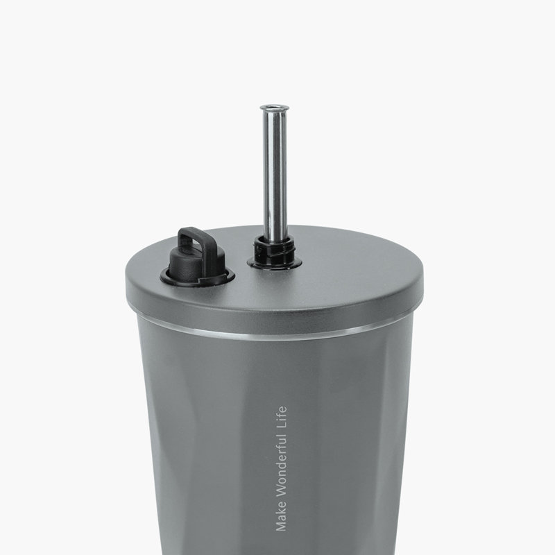 Gobelet TYESO FLAIR 2.0 avec paille rétractable, 16 oz, H 7,56 po x l 3,62 po x P 3,62 po, Gris foncé