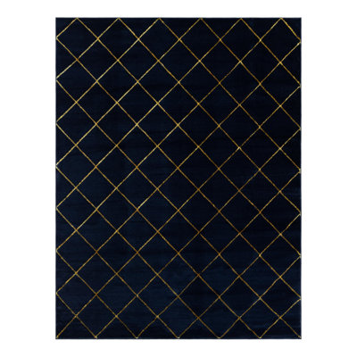 Latitude Run® Checks Nikica Rug Navy Blue and Gold