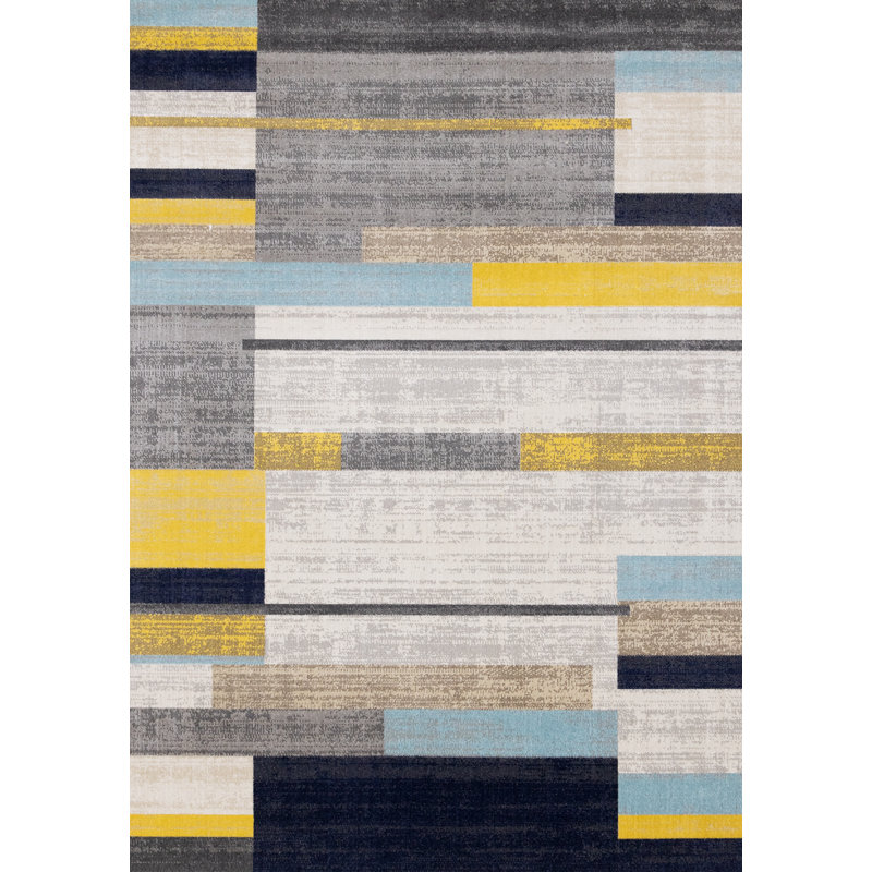 Tapis à motif géométrique gris et gris contemporain contemporain, 5 pi x 8 pi (5 pi 3 po x 7 pi 7 po) Branch Living