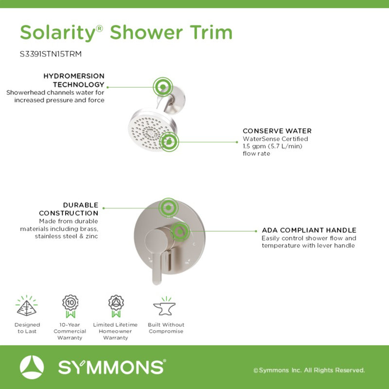 Ensemble de garniture de douche à poignée simple avec contrôle du volume, Nickel satiné