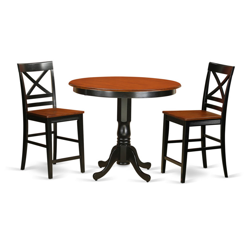 Ensemble de table de salle à manger 3 pièces à hauteur de comptoir comprenant une table de cuisine ronde et 2 chaises, noir et cerise