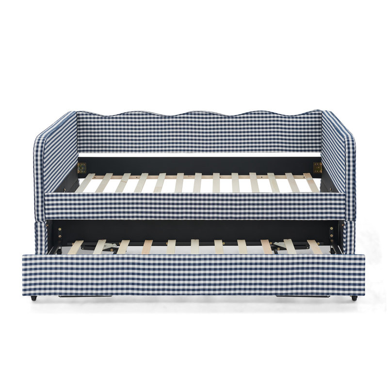 Lit de jour pleine grandeur, canapé-lit convertible 3-en-1 Gingham, Dark Blue