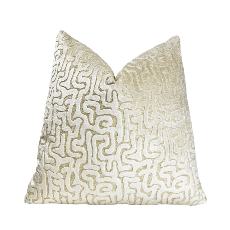 Housse de coussin Velvet Maze, Carré 22 po, Crème, crème