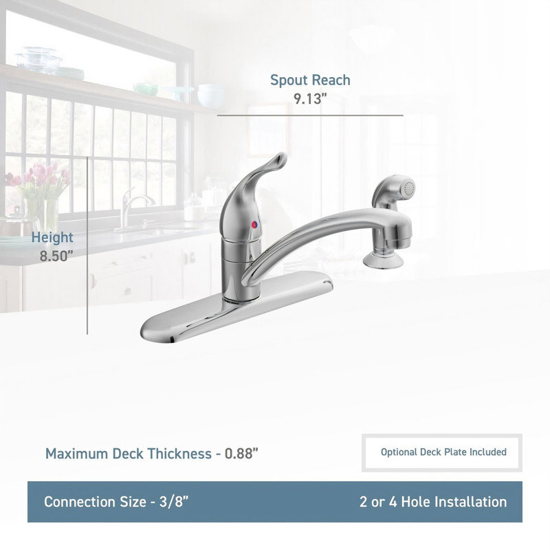 MOEN Chateau 7430 Single-Handle Fixed Kitchen Faucet with Side Sprayer, With Spray, Stainless