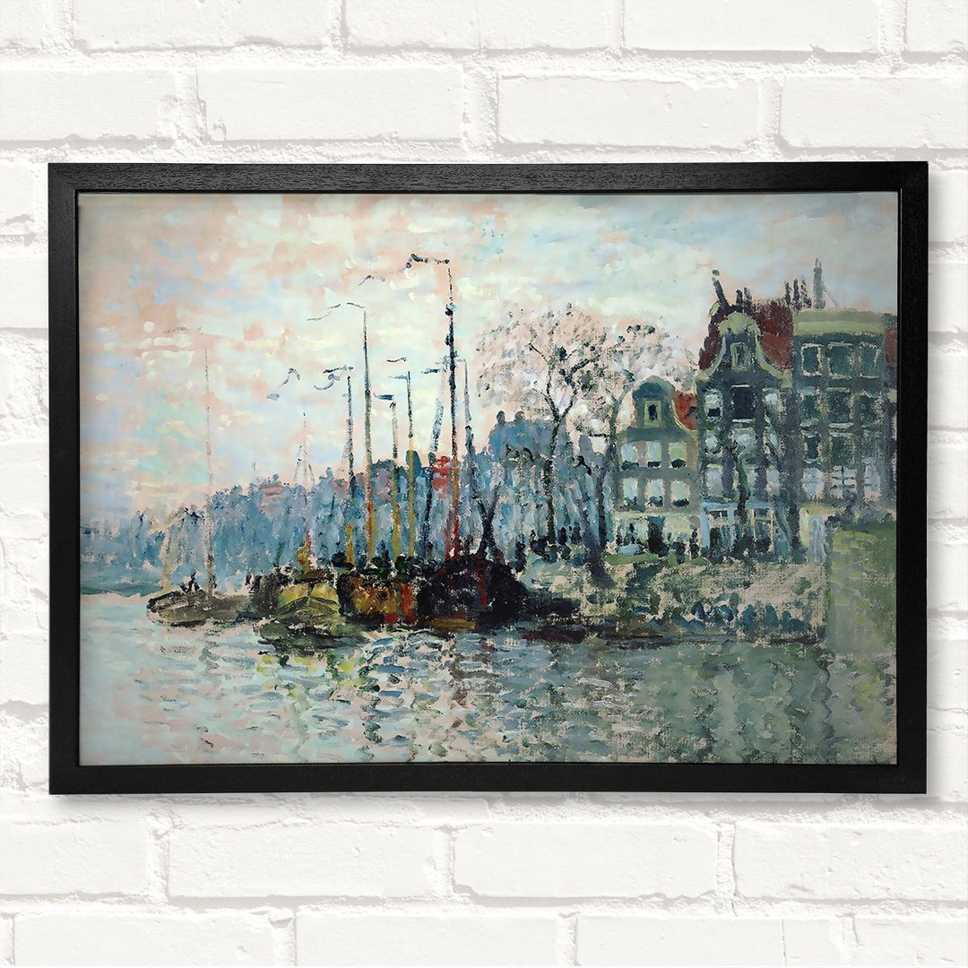 Ansicht der Kromme Waal in Amsterdam von Claude Monet - Geschlossener Eckrahmen Kunstdrucke auf Holz