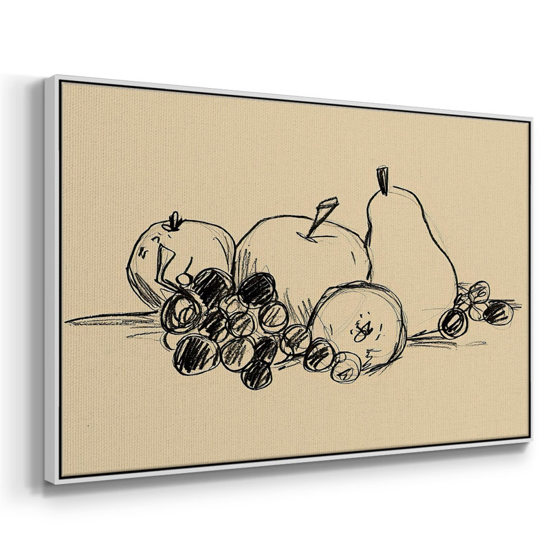 Graphite Fruit I, reproduction d'art sur toile, H 27 po x l 41 po x P 2 po, Cadre blanc