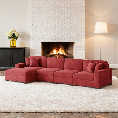 4-Piece Corduroy Sectional Sofa-R