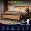 Base de lit plateforme grand format, tête de lit en rotin avec lumière DEL, support à lattes en acier, lit de chambre de style bohème moderne, noir-1146322843-1146322854