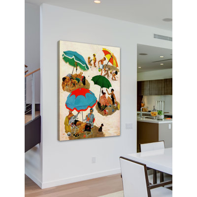 Couples at the Beach by George Hughes Print on Wrapped Canvas