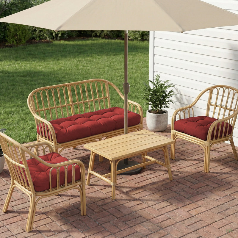 Ensemble de 3 coussins de chaise en osier antidérapants et imperméables. (Seulement coussins), Red Polypropylene, Red