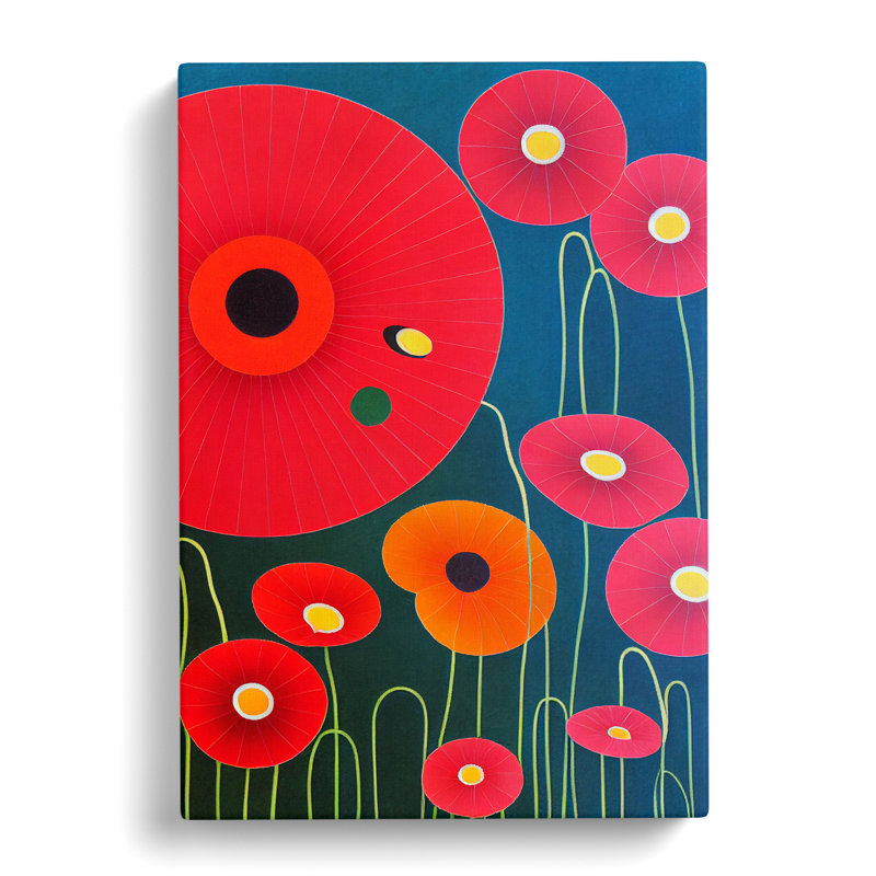 Baynard Poppy Flower Suprematism - Wrapped Canvas, 50cm H x 35cm W x 3cm D