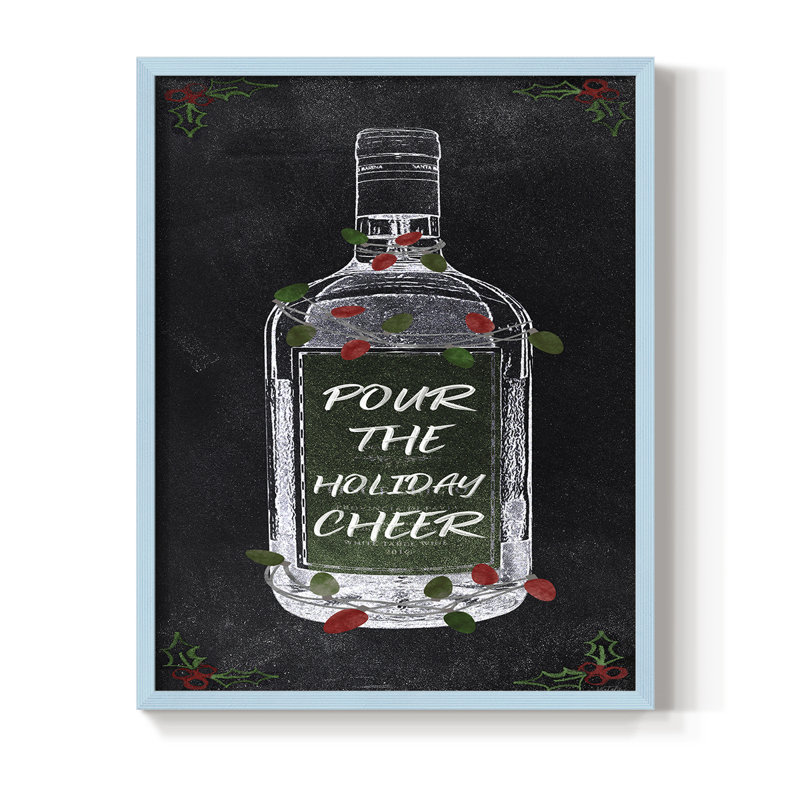 «Holiday Cheers Wine», reproduction encadrée en bois massif, H 30 po x l 24 po, Bleu