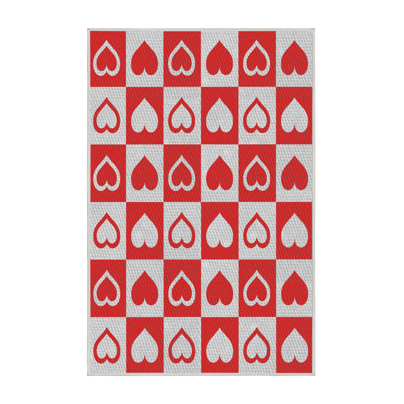 Tapis rouge/blanc à motifs Bonenfant, Rectangle 2 pi x 3 pi