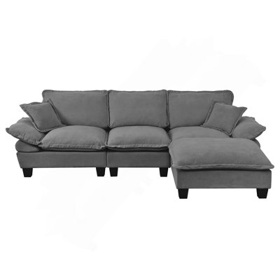 Canapé modulaire modulaire, canapé en forme de L avec conception de voilier, 1 repose-pieds mobile et 2 coussins moelleux inclus, chenille confortable pour le salon