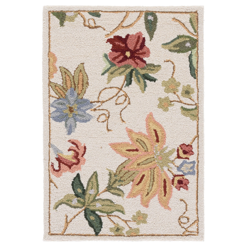 Tapis floral en laine crocheté à la main Chelsea, Rectangle 2 pi 6 po x 4 pi
