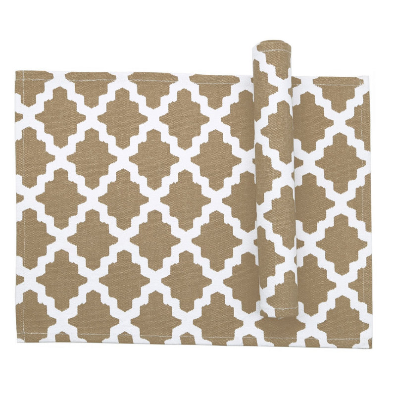 Wilhoit Cotton Geometric Rectangle Placemat, Beige