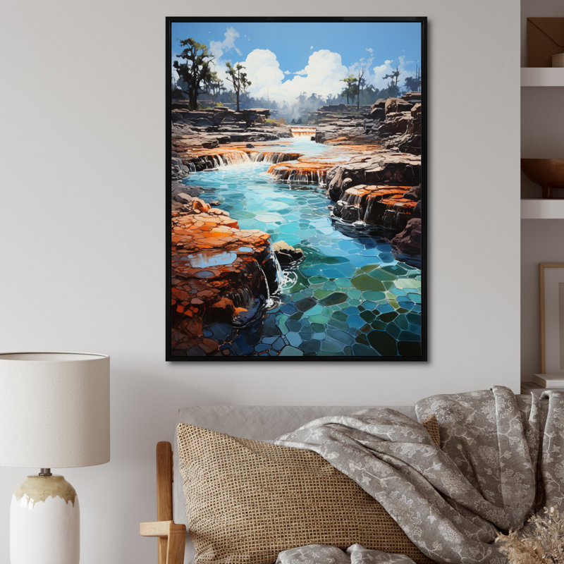 Shinde Geyser Erupting Azure Patchwork I, Cadre flottant noir, H 44 po x l 34 po x P 1,5 po