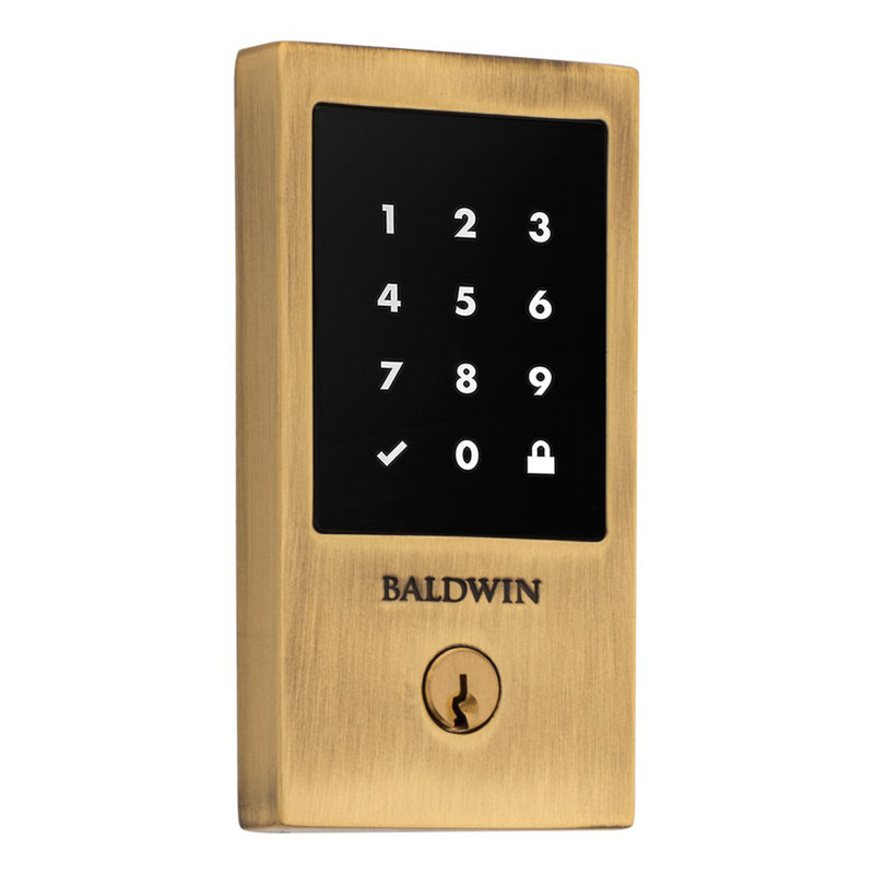 Satin Brass and Black Touchscreen Z-Wave Electronic Deadbolt