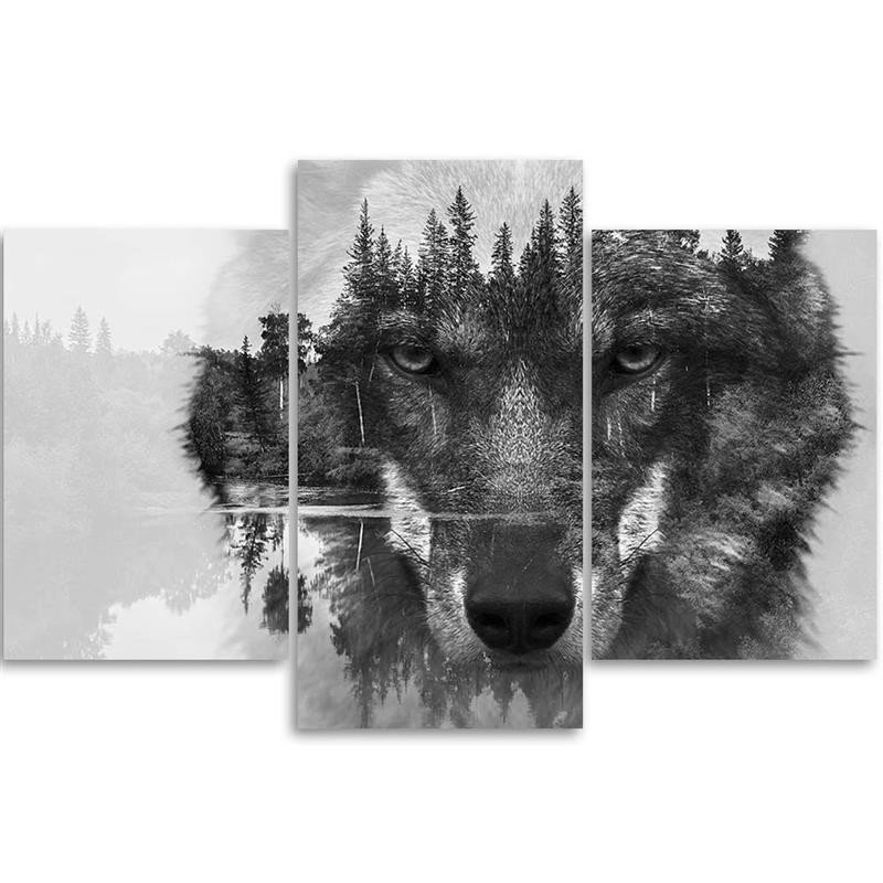 Leinwandbild Wolf Forest Animals Black