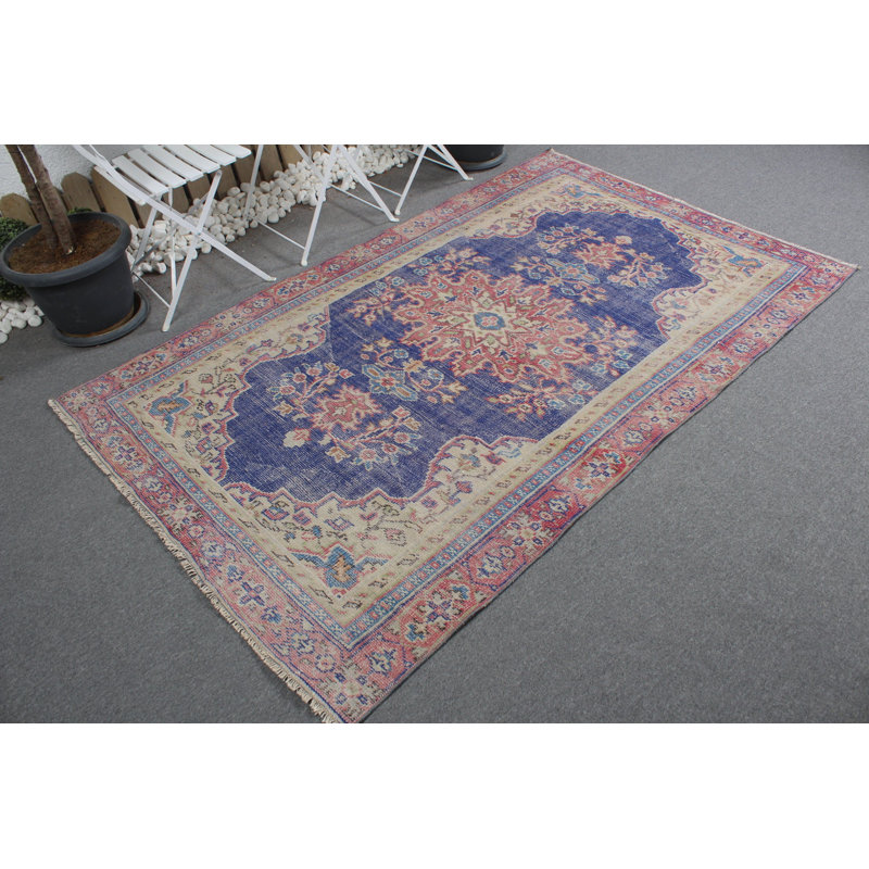 Tapis Oushak rétro bleu marine foncé pour tapis de chambre ou de salon