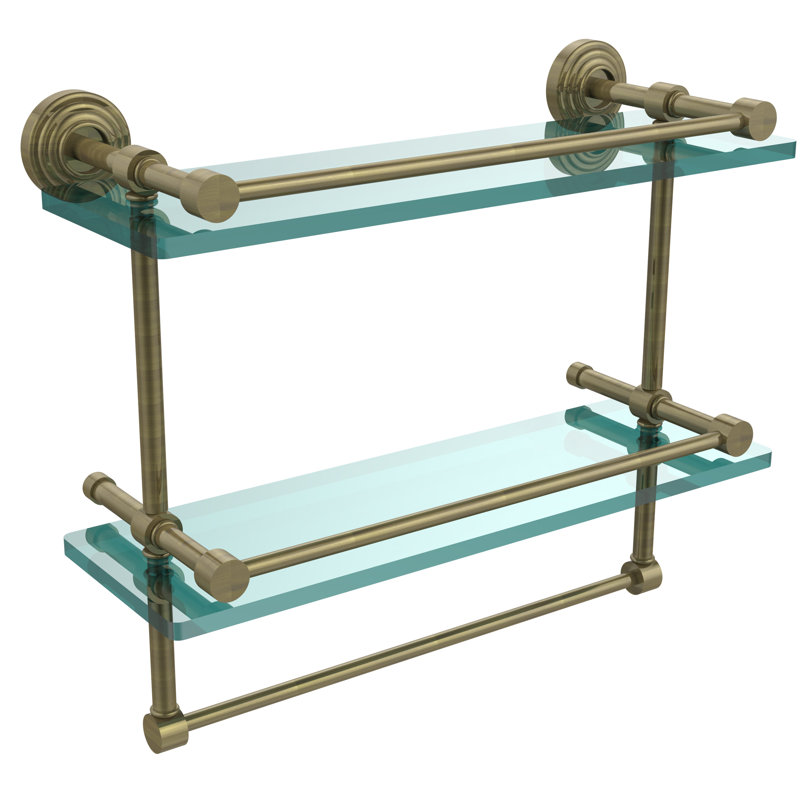 Beresford 2 Piece Tiered Shelf with Towel Bar, Antique Brass, 12" H x 16" W x 5" D