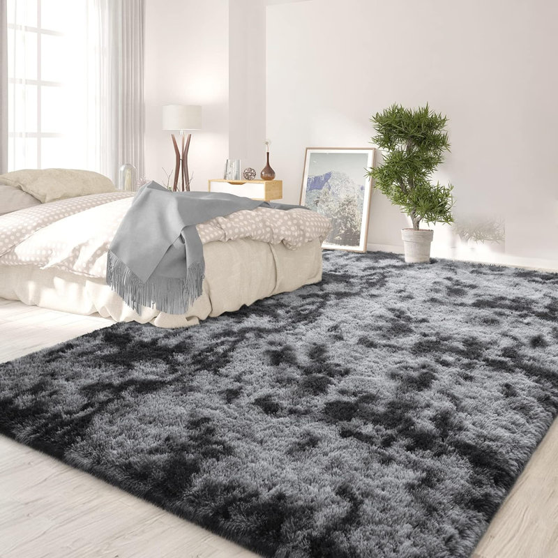 Antonije Tie Dye Shag Area Rug, Rectangle 4' x 6', Dark Gray