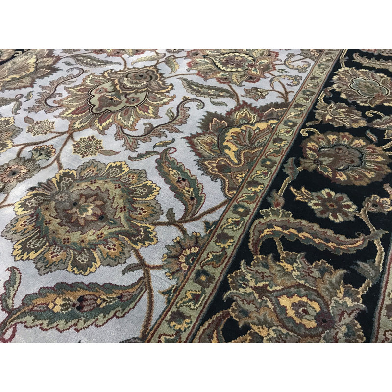 Tapis bleu clair et noir de haute qualité noué à la main Trinity
