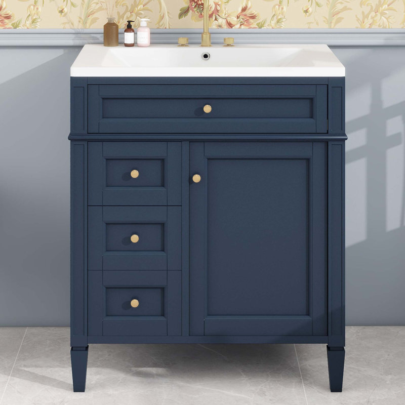 Meuble-lavabo de 30 po avec lavabo supérieur, Bleu