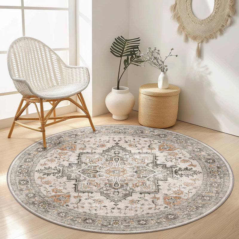 Oriental Performance Machine Washable Non Slip Indoor Area Rug, Round 122cm