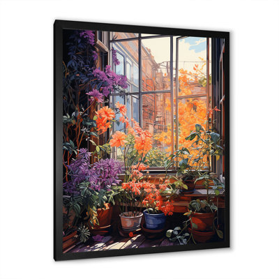 «Sunset Florals Windows View In Italy I», art mural floral