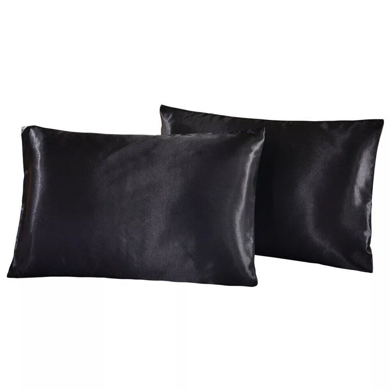 2 Pack Luxury Satin Silk Pillowcase Silk Cover Standard Queen King Pillow Cover, 20”×40” Black, Black