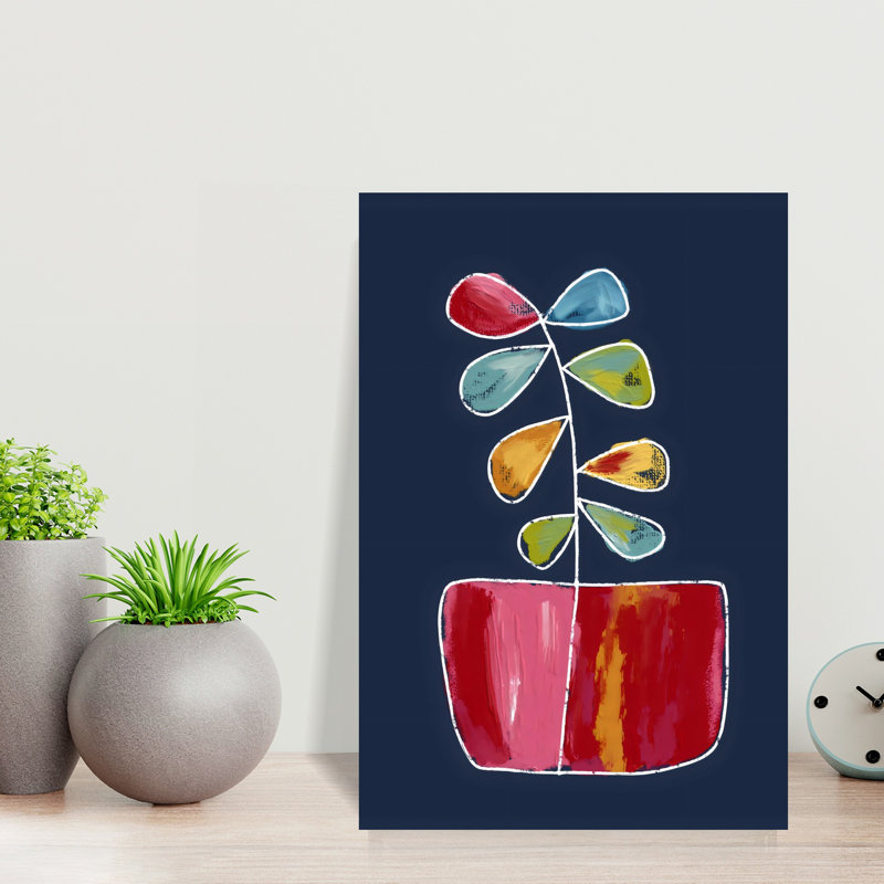 «Red Flower pot», art floral abstrait coloré et audacieux, 18" H x 12" W
