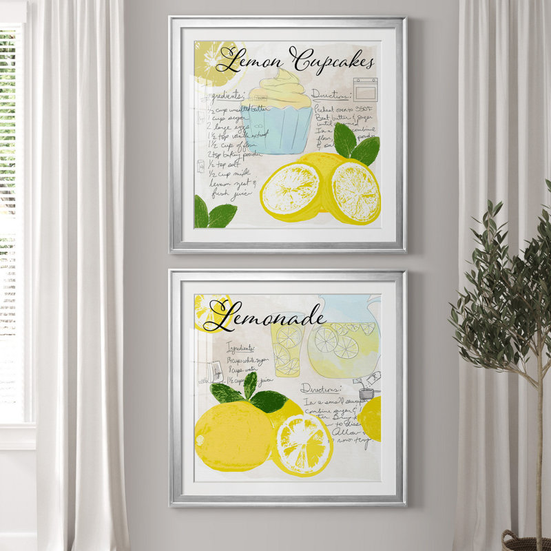 «Lemon Cupcakes», ensemble de 2 reproductions d'impressions, Papier avec cadre argenté, Blanc, H 26,5 po x l 53 po x P 1,5 po