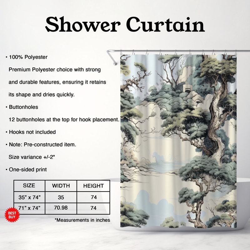 Old Forêts - Rideau de douche Premium, H 74 po x l 71 po