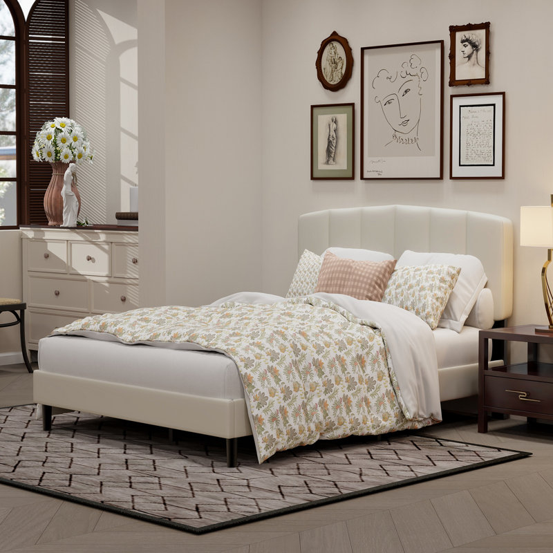 Lit tapissier standard, Double, Beige