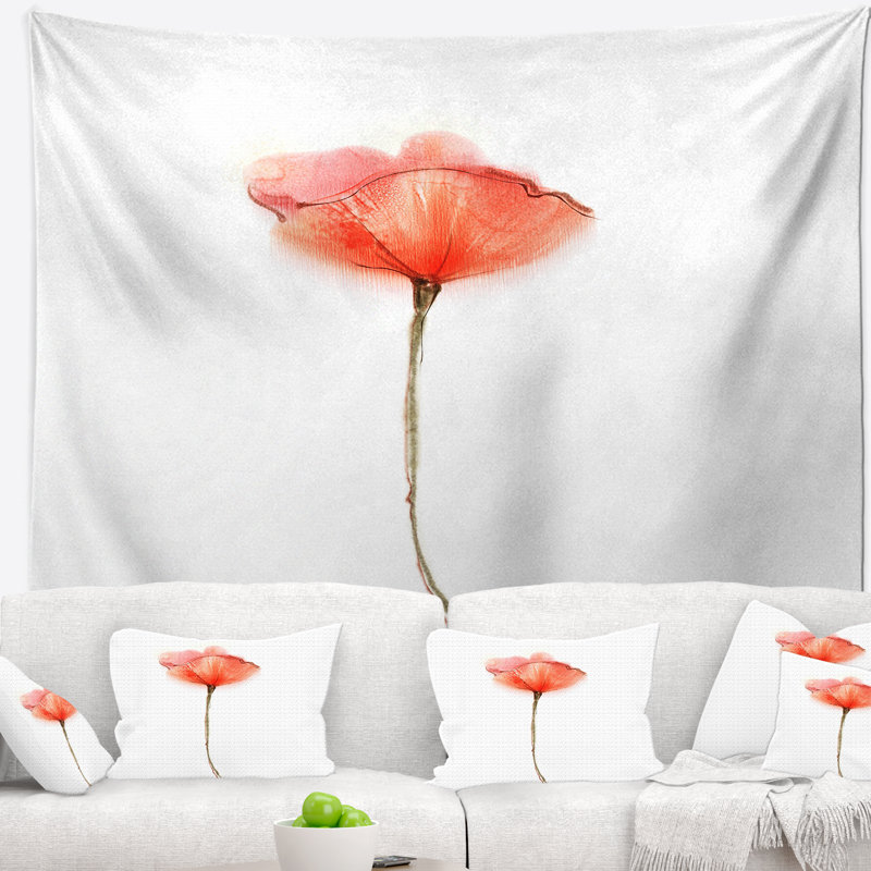 Tapisserie aquarelle grande fleur de coquelicot rouge, H 32 po x l 39 po