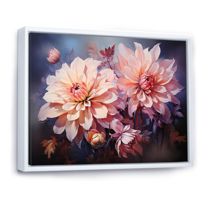 Impression romantique sur toile Dahlia rose IV, H 30 po x l 40 po x P 1,5 po, Cadre flottant blanc