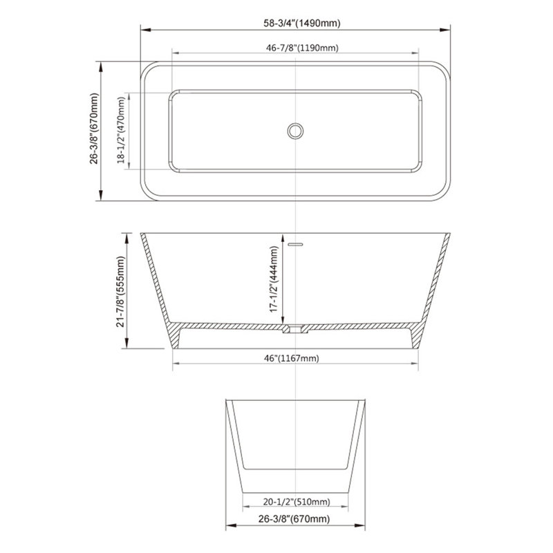 Baignoire de trempage autoportante 59 po. X 26 po.