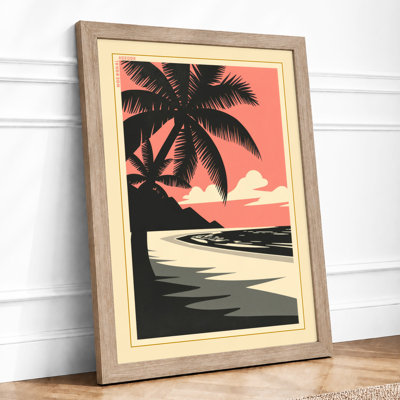 Tropical Sunset Woodcut Coastal - Framed Print