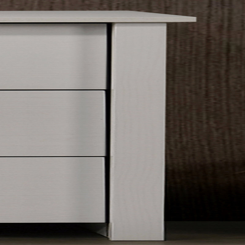 Commode 6 tiroirs, l 57 po avec poignées argentées, Blanc