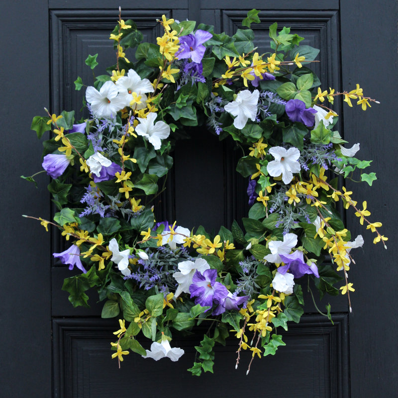 Pétunia, couronne de porte d'entrée d'été, H 30 po x l 30 po x P 6 po