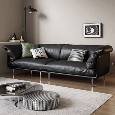 Canapé modulaire noir en cuir véritable