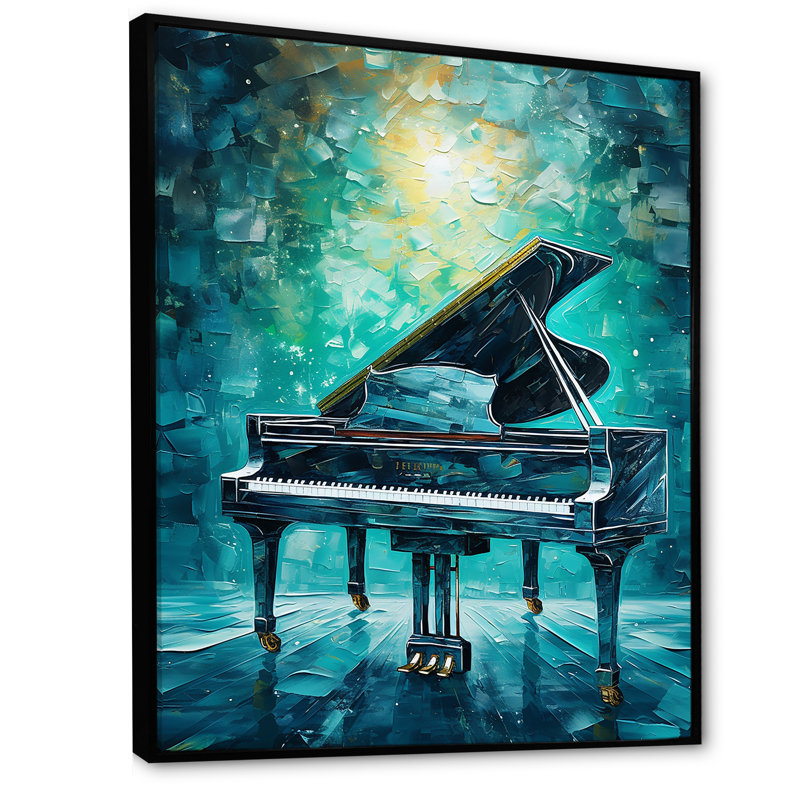 Piano bleu, sonate surréaliste IV, H 20 po x l 12 po x P 1 po, Cadre flottant noir