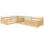 Structure de lit simple en L pour 2 enfants, lits convertibles détachables avec planches, lit pour enfants en rotin avec étagères et lumières-132934912