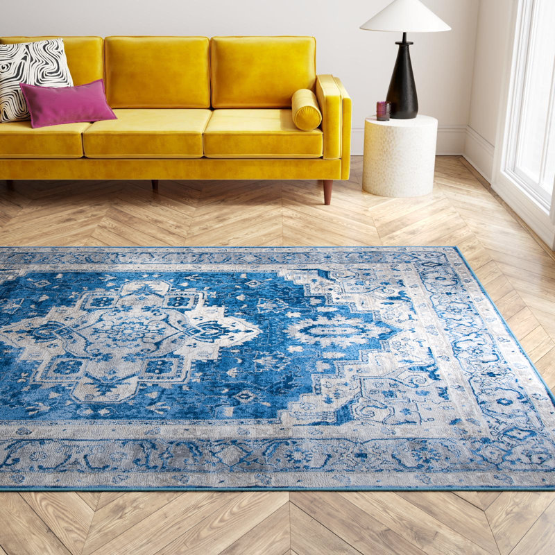 Tapis bleu / gris Aurich 851, Rectangle 5 pi 3 po x 7 pi 6 po